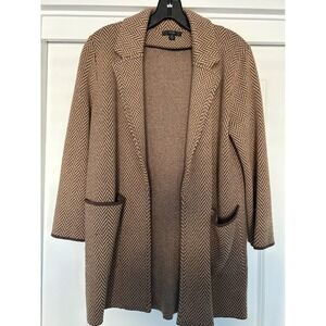 J. Crew Sophie Sweater Blazer XS Brown Chevron Open Front Wool Blend